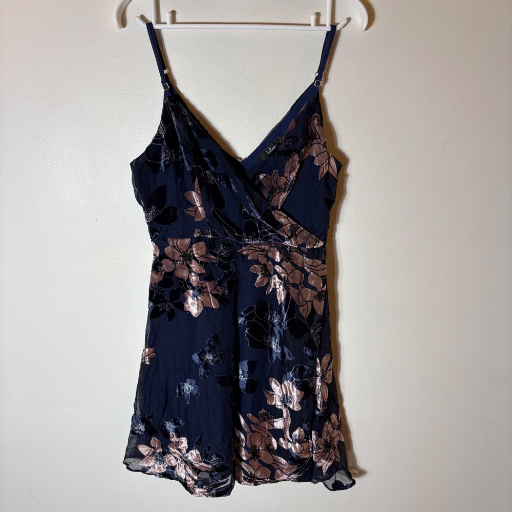 Lulus At The Afterparty Navy Blue Burnout Velvet Floral Mini Dress Size Small - Picture 2 of 10